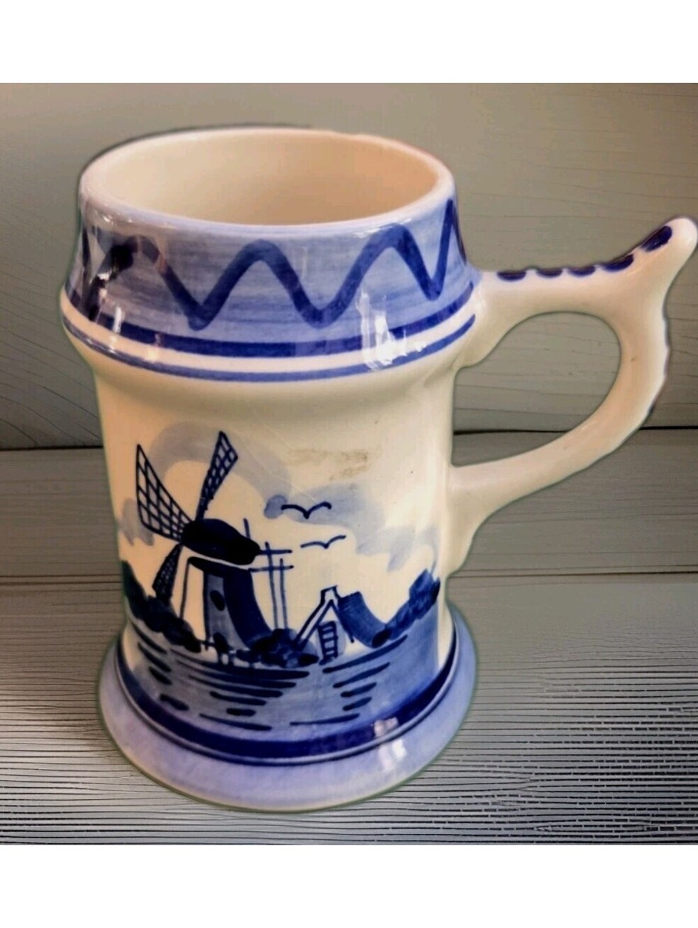 Delfts Blue Small Stein Mug Cup with Handle Windmill & House Details